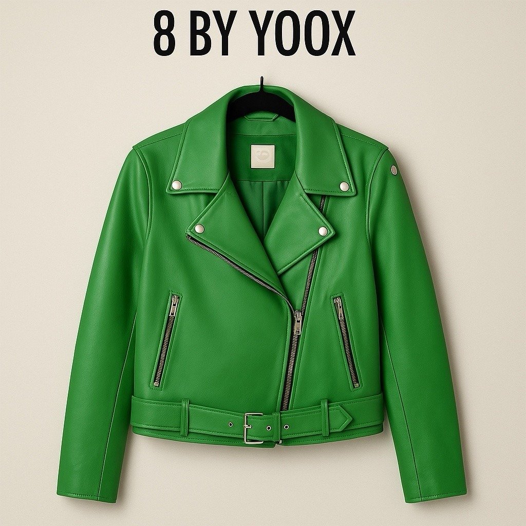 8 By Yoox Italian Made Green Lambskin Leather Moto Jacket Size It46us14 Oversize